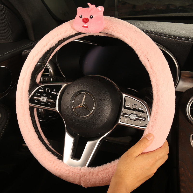 汽车毛绒方向盘套可爱卡通加绒加厚女款防滑保暖加热耐磨车内把套
