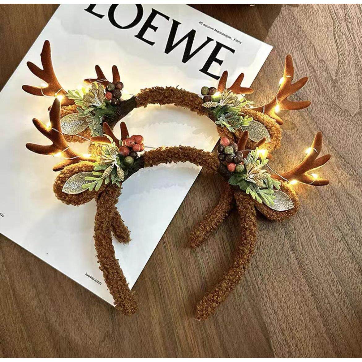 圣诞节发光鹿角驯鹿角发箍森系发饰发麋鹿角头箍节日拍照头饰道具