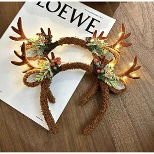 圣诞节发光鹿角驯鹿角发箍森系发饰发麋鹿角头箍节日拍照头饰道具