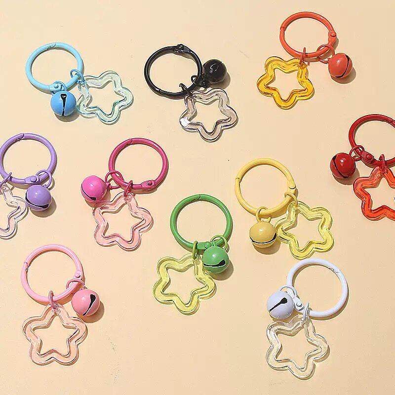 透明克彩力色星星钥匙铛扣圈环可压爱YCE铃diy书包锁扣挂饰配饰配