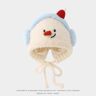 可爱雪人绒针织护耳帽冬女季显小毛线帽毛保暖脸防寒套头雷956246