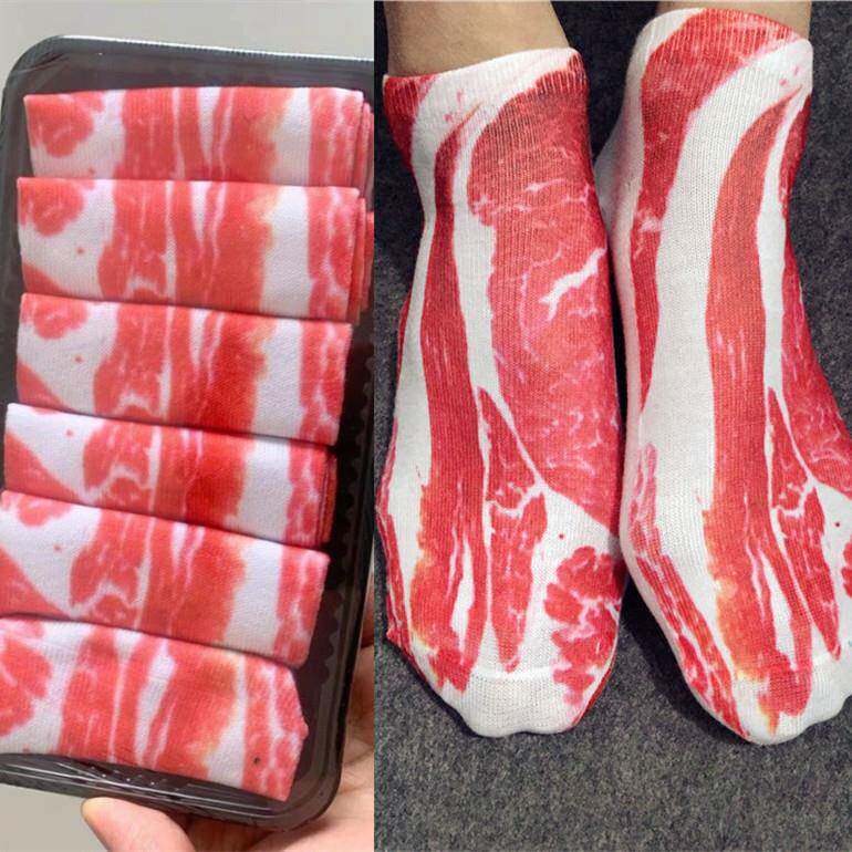 万圣节肥牛袜子五花肉情侣肥牛卷船袜欧货3D印花恶搞奇葩男女短袜