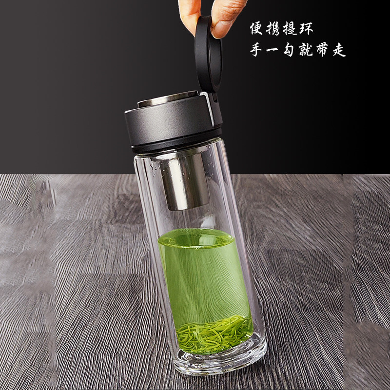 万象耐热玻璃杯运动提环水杯