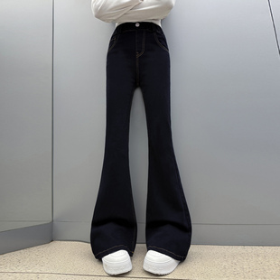 女童喇叭裤秋冬新款儿童牛仔裤冬装女孩中大童黑色加绒微喇长裤子