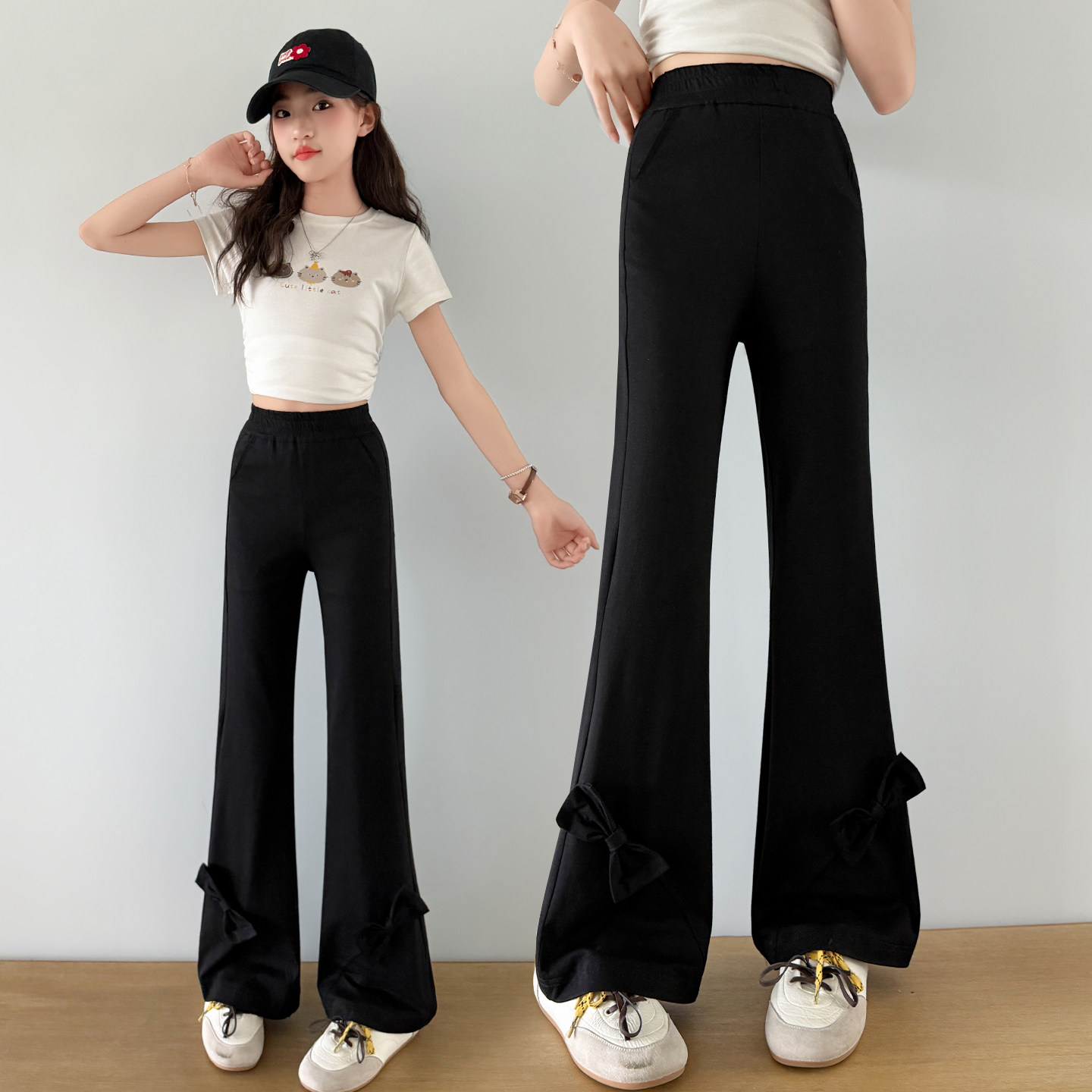 女童裤子夏季薄款显瘦微喇卫裤图片