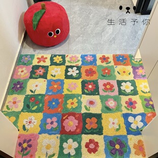生活予你格子花卉油画家用入户门地垫进门玄关门垫可裁剪门口脚垫