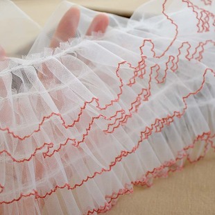 16厘米五层蓬蓬裙狗牙边网纱百褶褶子纱花边宝宝娃衣裙摆毛衣新款