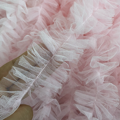 5厘米蓬蓬纱粉色网纱花边单线褶子加密褶皱裙子领口装饰纱边辅料