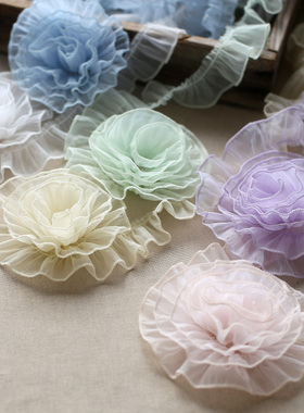 3CM糖果色超柔纱缩褶加密皱子蕾丝花边辅料马卡龙色密边衣边裙摆