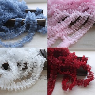 4CM宽褶皱欧根纱花边裙子蕾丝手工辅料花边田园DIY裙摆裙边装 饰