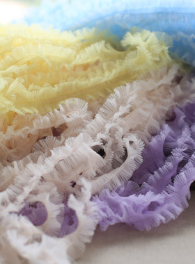 4CM网纱牙签皱缩褶蕾丝立体花边手工DIY娃娃衣服帽子纱边装饰边