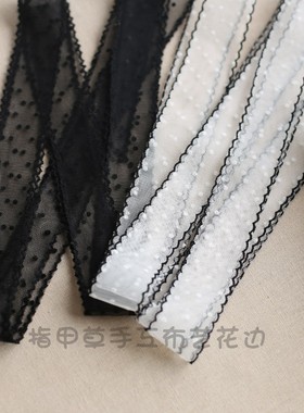 4CM宽植绒波点网纱花边贝壳牙边蕾丝花边辅料洛丽塔发带衣服装饰