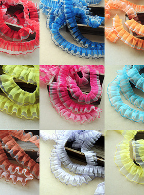 5CM双层欧根纱缩褶花边小裙摆造形狗牙花边辅料DIY发饰衣裙装饰边