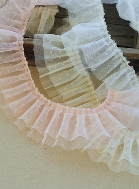 7CM新款黑色花边工字褶皱蕾丝小花边辅料DIY洛丽塔服饰裙子装饰