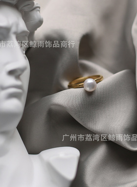 淡水珍珠馒头珠复古戒指法式优雅