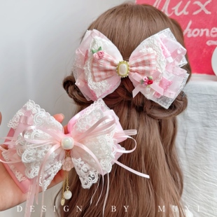 人间白茶·超仙粉色法式 甜美蕾丝花边少女发饰蔷薇原创气质发夹