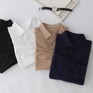 翻领工作服工装 公务员男女款 大码 女长袖 衬衣上衣 弹力针织纯棉衬衫