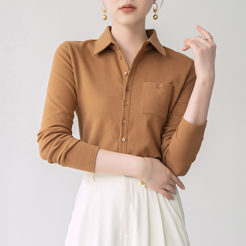 弹力棉打底衬衫女磨毛加厚法式