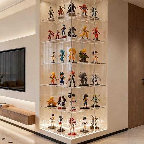 定制盲盒收纳展示架多层透明陈列柜亚克力手办柜带灯转角置物架