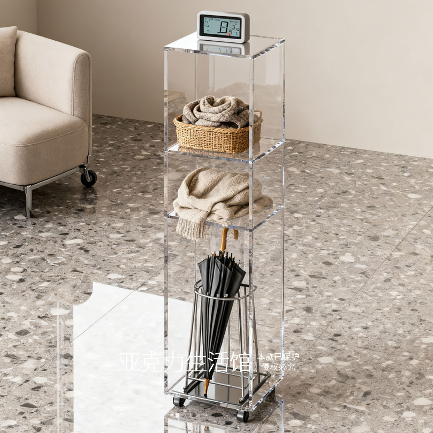 亚克力透明置物架多层收纳柜带滑轮简约风小推车定制可移动陈列架