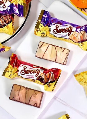 俄罗斯进口巧克力味威化糖ESSEN/贵族牌可可味奶油味威化夹心糖果