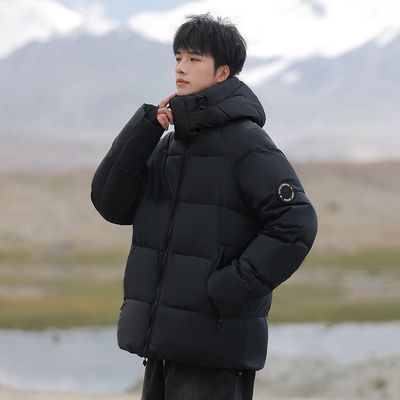 加厚连帽纯色白鸭绒羽绒服