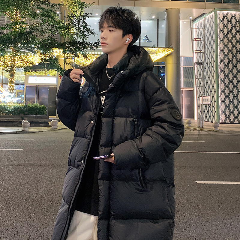 冬季黑色中长款大码羽绒服男