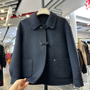 妈妈装2025秋冬新款翻领短款双面呢大衣女中老年宽松呢子毛呢外套