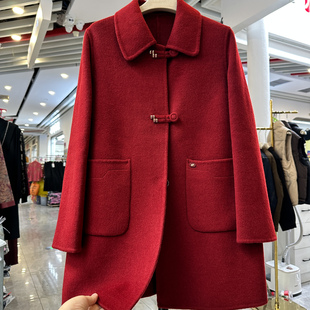 双面呢大衣女中老年宽松毛呢外套潮 翻领中长款 妈妈装 2025秋冬新款