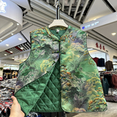 时尚 妈妈新中式 山水印花加厚夹棉马甲女中老年盘扣坎肩外套显瘦女