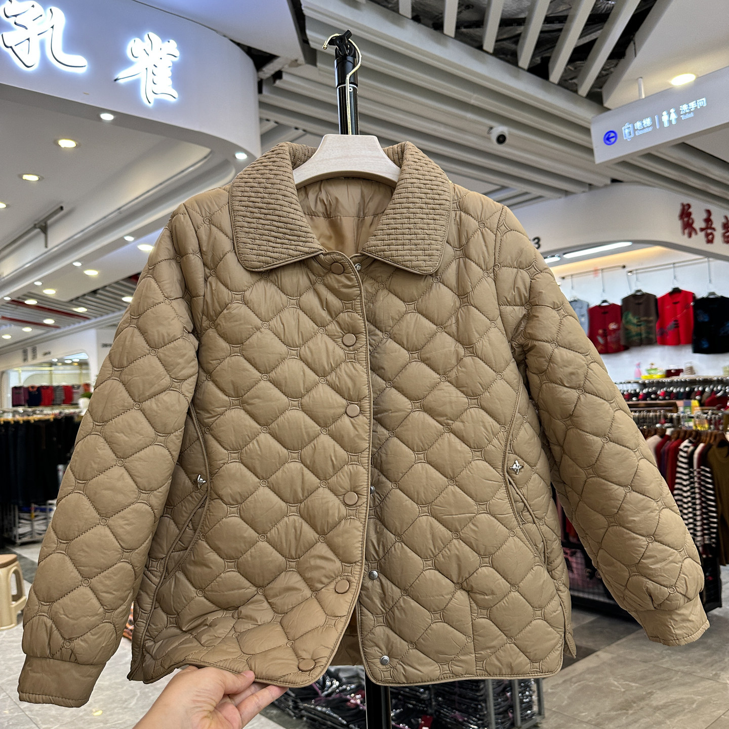 中老年妈妈装宽松菱格薄棉衣棉袄