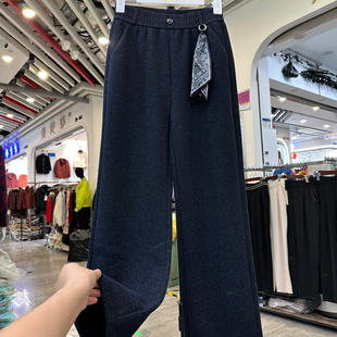 中老年宽松加厚毛呢长裤 高腰直筒阔腿休闲裤 子 2025秋冬新款 妈妈装