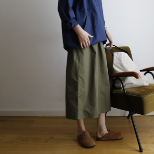 艺间出品日系文艺宽松简约匹马棉纯棉a字半身裙2025春夏军绿色