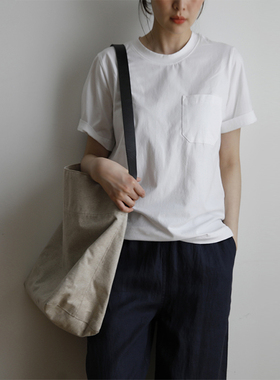 艺间出品文艺宽松基础圆领纯棉短袖T恤女士2025春夏白色