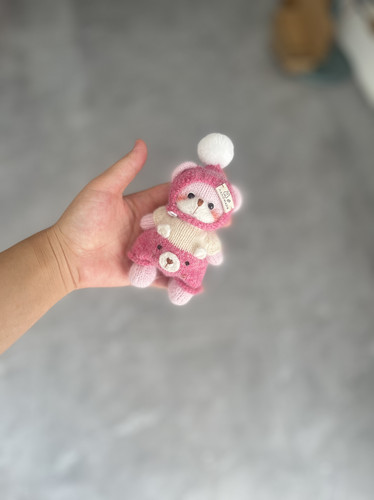 棒针熊崽迷你熊毛线玩偶手工编织diy棒针小熊材料包