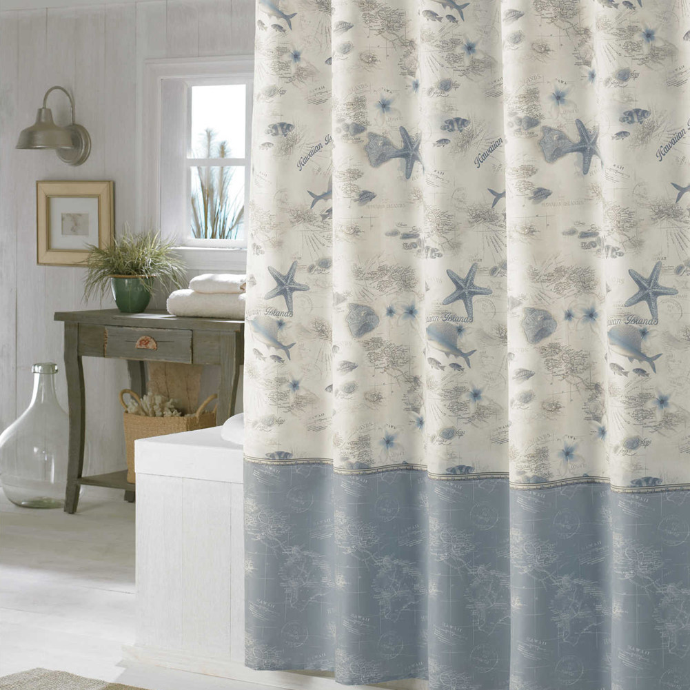 欧式海洋浴帘防水防霉涤纶布料高档加厚浴室免打孔隔断卫生间窗帘