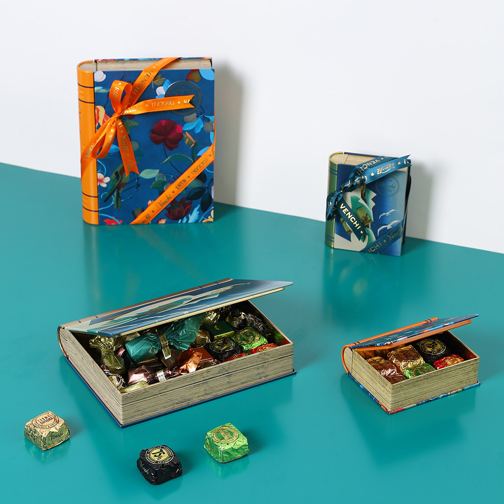 意大利进口venchi闻绮三口味鱼子酱状黑巧克力小铁书礼盒装情人节