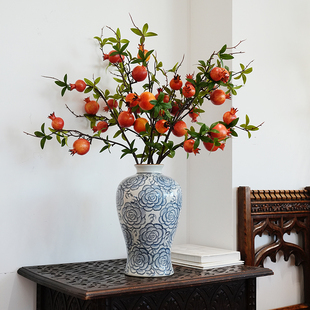 柿柿如意中式 饰摆件家用客厅玄关插花 手绘7头仿真石榴花居家装
