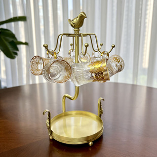 高档轻奢黄铜杯碟两用收纳架精致小鸟装饰家用杯碟架 2211161