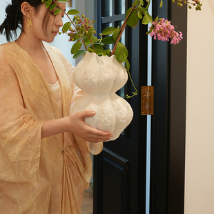 法式 高级手捏花瓶复古家居摆件干花花器