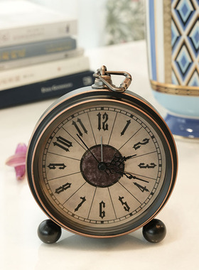 美式金属复古烤漆座钟静音创意指针数字台钟