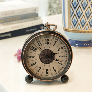 美式 金属复古烤漆座钟静音创意指针数字台钟