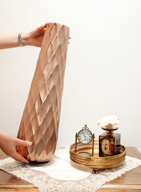 欧式复古全铝高款插花长枝花瓶家用客厅餐桌小众创意设计装饰摆件