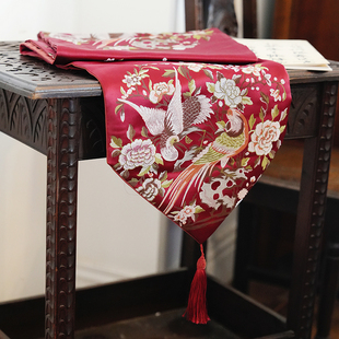 中式 饰布艺 鸟语花香提花桌旗玄居家禅意茶桌垫长条茶旗装