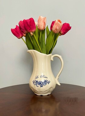 仿真花/vase蓝色印花田园风格野餐摆件花瓶 中温瓷 花单拍