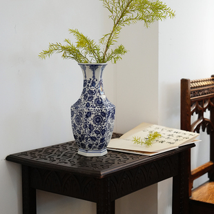 12寸六角太阳花青花瓷瓶满绘釉下彩居家装 饰摆件客厅玄关花瓶