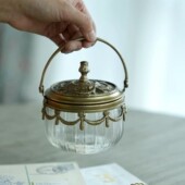 印度进口黄铜加玻璃带盖茶叶罐干果储物罐复古摆件11 15cm4811304