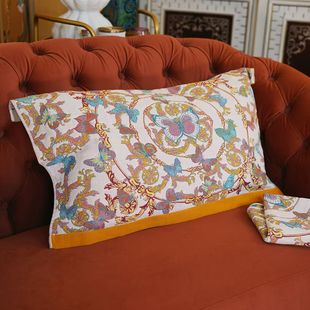 百草园四层纯棉彩纱枕巾一对