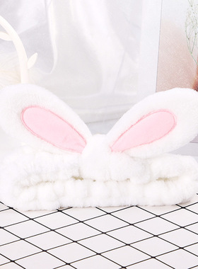 日韩甜美卡通立体兔耳朵束发带可爱毛绒布艺洗漱头带洗脸化妆发带