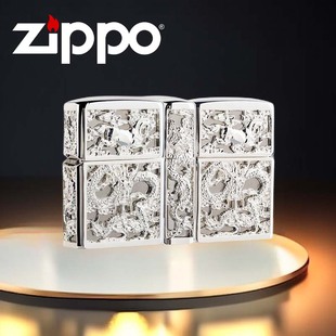 原装正版zippo打火机镀纯银重盔甲镀金龙马精神正品之宝限量收藏